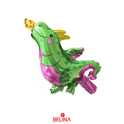 Globo metalico dinosaurio verde/rosa 40x36cm