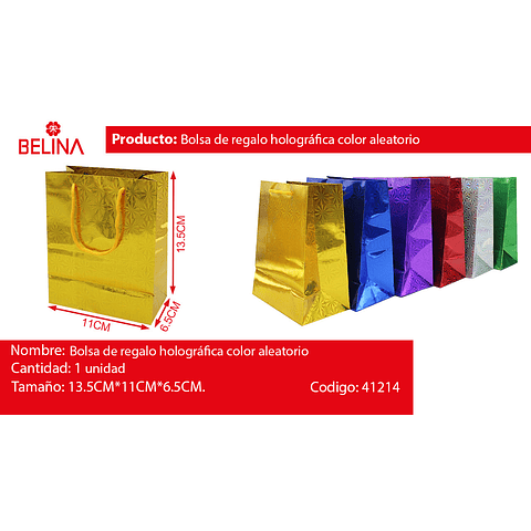 Bolsa de regalo holográfica 13x11x6cm color aleatorio
