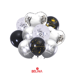 Set de globos feliz cumpleaños color plata 10pcs 30cm