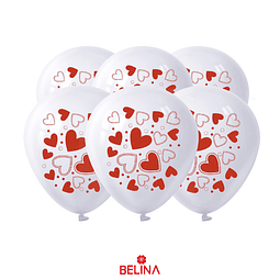 Set de globos de látex blanco con corazones 6pcs