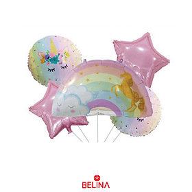 Set de globos unicornio y arcoiris 5pcs