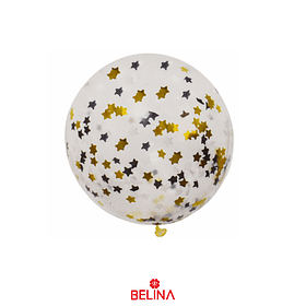 Globo de latex con challa estrellas/negro/dorado 18"-42cm