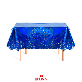 Mantel azul tornasol con estrellas 137x274cm