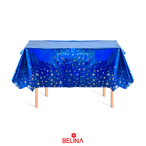 Mantel azul tornasol con estrellas 137x274cm