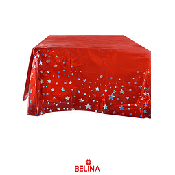 Mantel rojo tornasol con estrellas 137cmx274cm