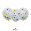 Globos de látex con confeti de estrellas dorado y celeste 3pcs 30cm