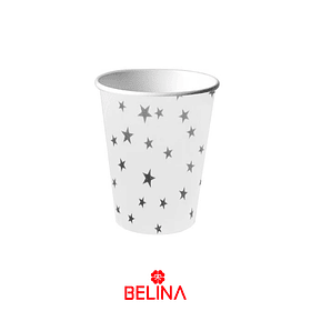 Vasos de carton con estrellas color plata 6pcs 250cc