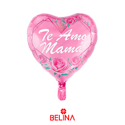 Globo metálico corazón rosa te amo mamá 45cm