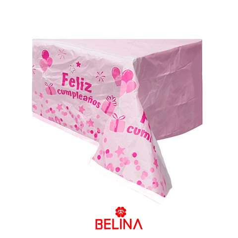 Mantel de Papel Feliz Cumpleaños Rosa - Belina Cotillón