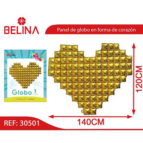 Globo metalico dorado con forma de corazon para fondo 140x120cm