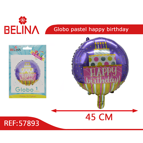 Globo metalizado pastel Happy birthday 45cm