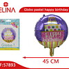 Globo metalizado pastel Happy birthday 45cm