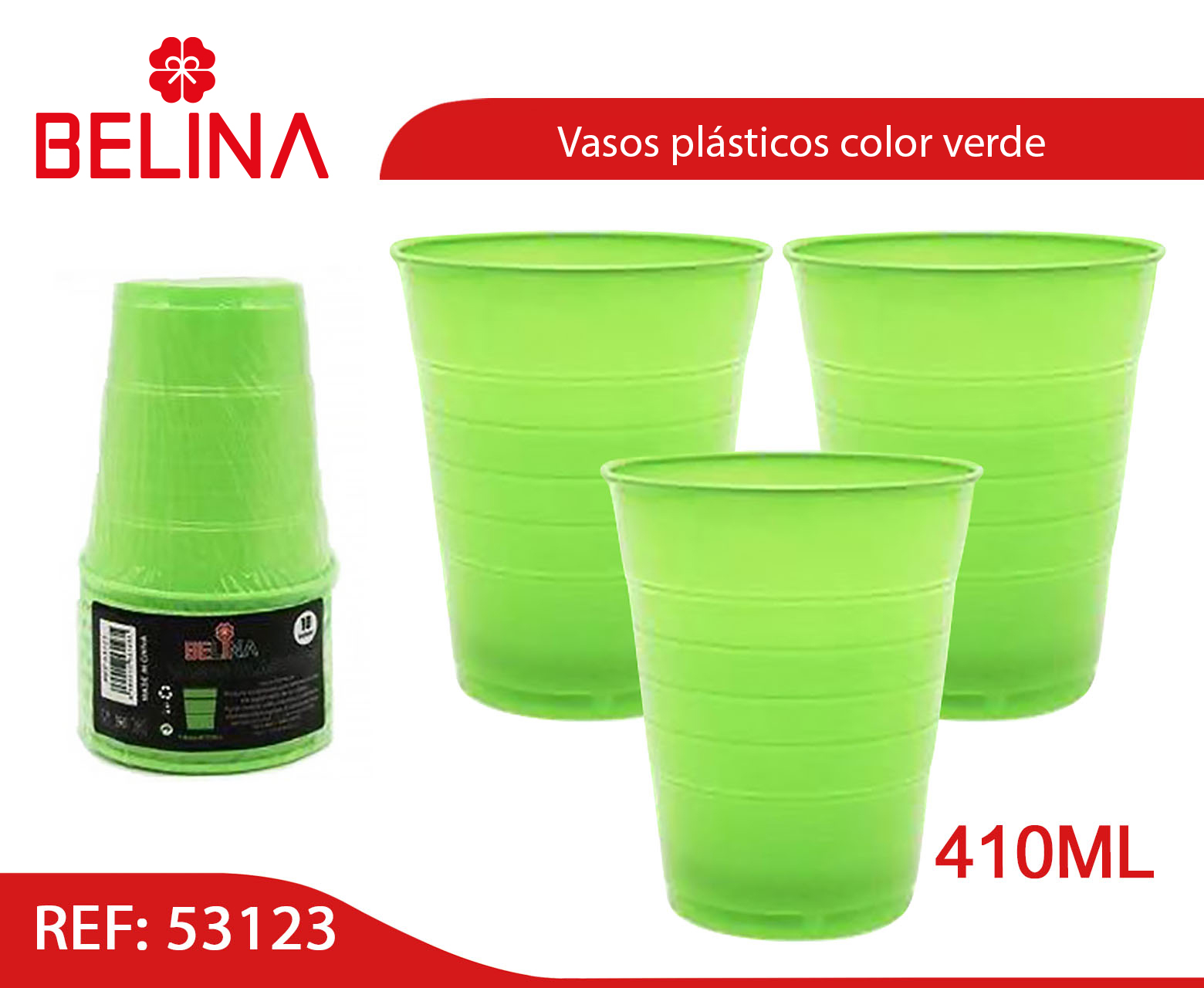 Vaso Plastico 410cc Verde - Belina Cotillón