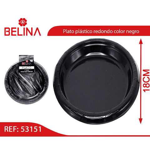 Plato plastico redondo 18cm negro 10pcs