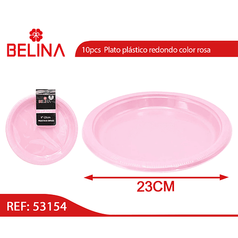 Plato plastico redondo 23cm rosado