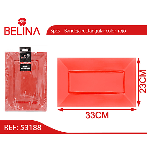 Bandeja rectangular 32x23cm roja 3pcs