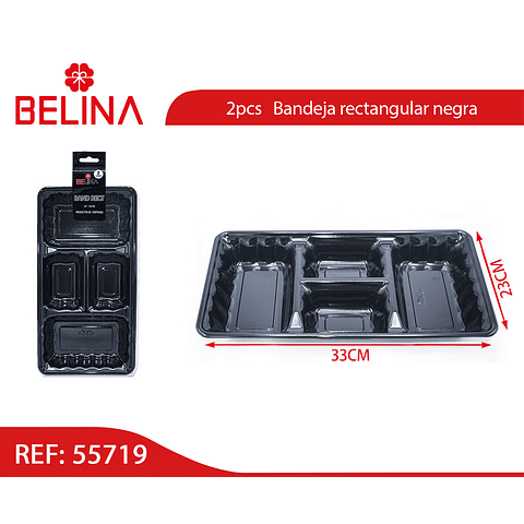 Bandeja rectangular negra 2pcs 35x18cm