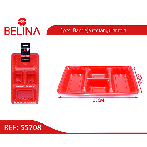 Bandeja rectangular roja 2pcs 18cm