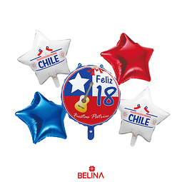 Set de globos metálicos fiestas patrias Chile 5pcs