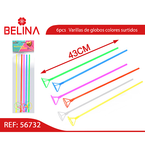 Varillas de globos colores surtidos 6pcs 0.8x43cm