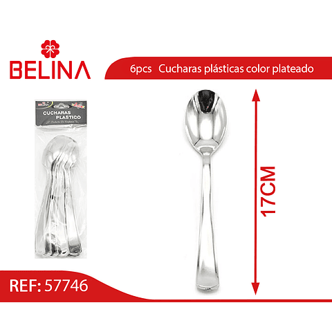 Cuchara de plástico plateada 6pcs 17.2cm