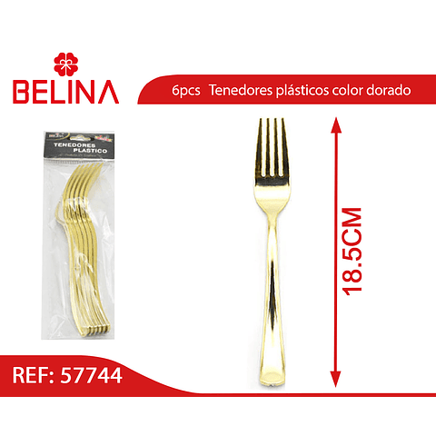 Tenedor de plástico color dorado 6pcs 18,5cm