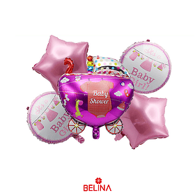 Set de globos metálicos baby shower rosa 5pcs