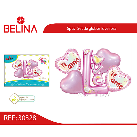 Set de globos metálicos Love rosa 5pcs