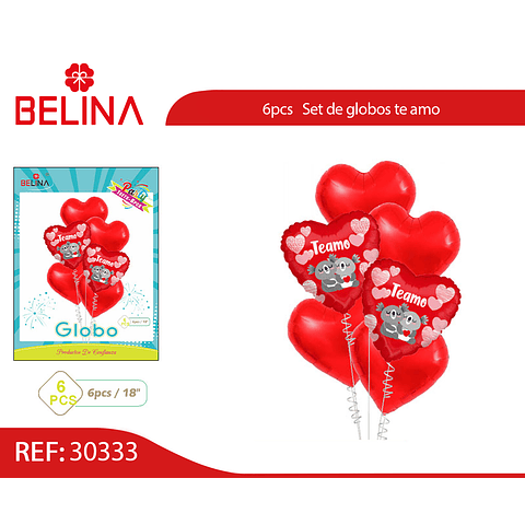 Set de globos metálico corazones te amo 6pcs