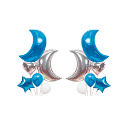 Sets de globos lunas/estrellaazul/plata 6pcs