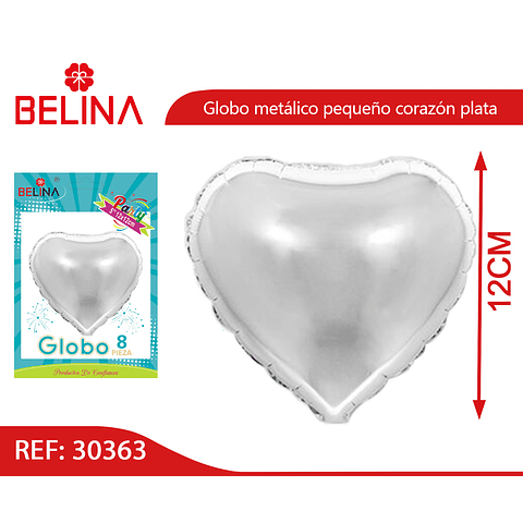 Globo Metálico Corazón Plateado 8pcs 12cm