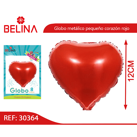 Globo Metálico Corazón Rojo 8pcs 12cm