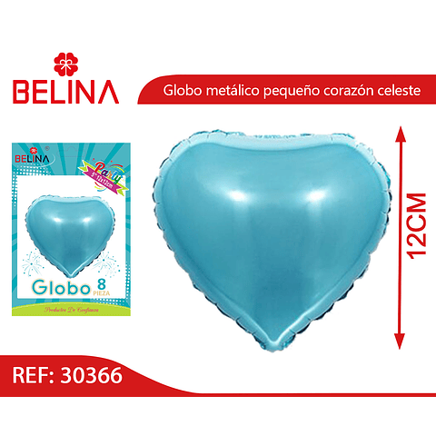 Globo Metálico Corazón Azul Claro 8pcs 12cm