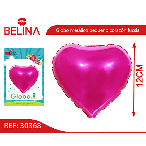 Globo Metálico Corazón Fucsia 8pcs 12cm