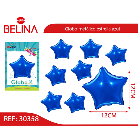Globo metálico estrella azul oscuro 8pcs 12cm