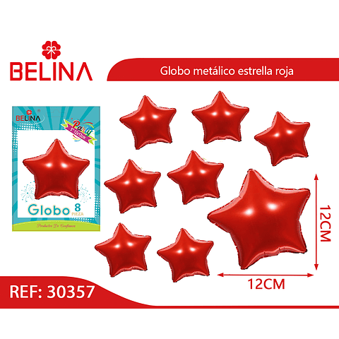 Globo metálico estrella roja 8pcs 12cm