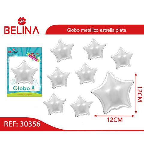 Globo metálico estrella plateada 8pcs 12cm
