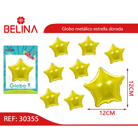 Globo metálico estrella dorada 8pcs 12cm