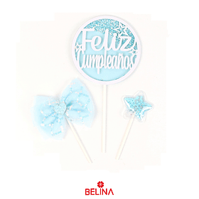 Juego de toppers feliz cumpleaños azul 3pcs 