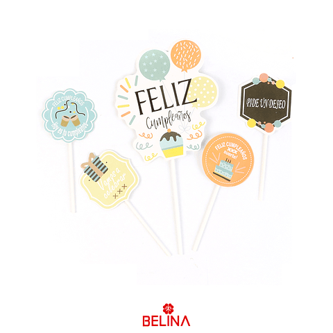 Juego de toppers feliz cumpleaños 5pcs