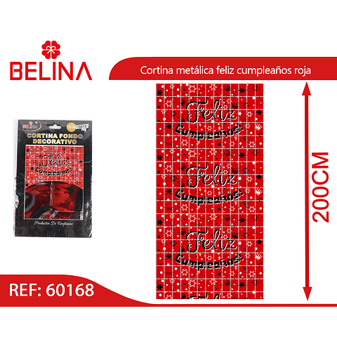 Cortina metálica de cuadros feliz cumpleaños roja 100x200cm