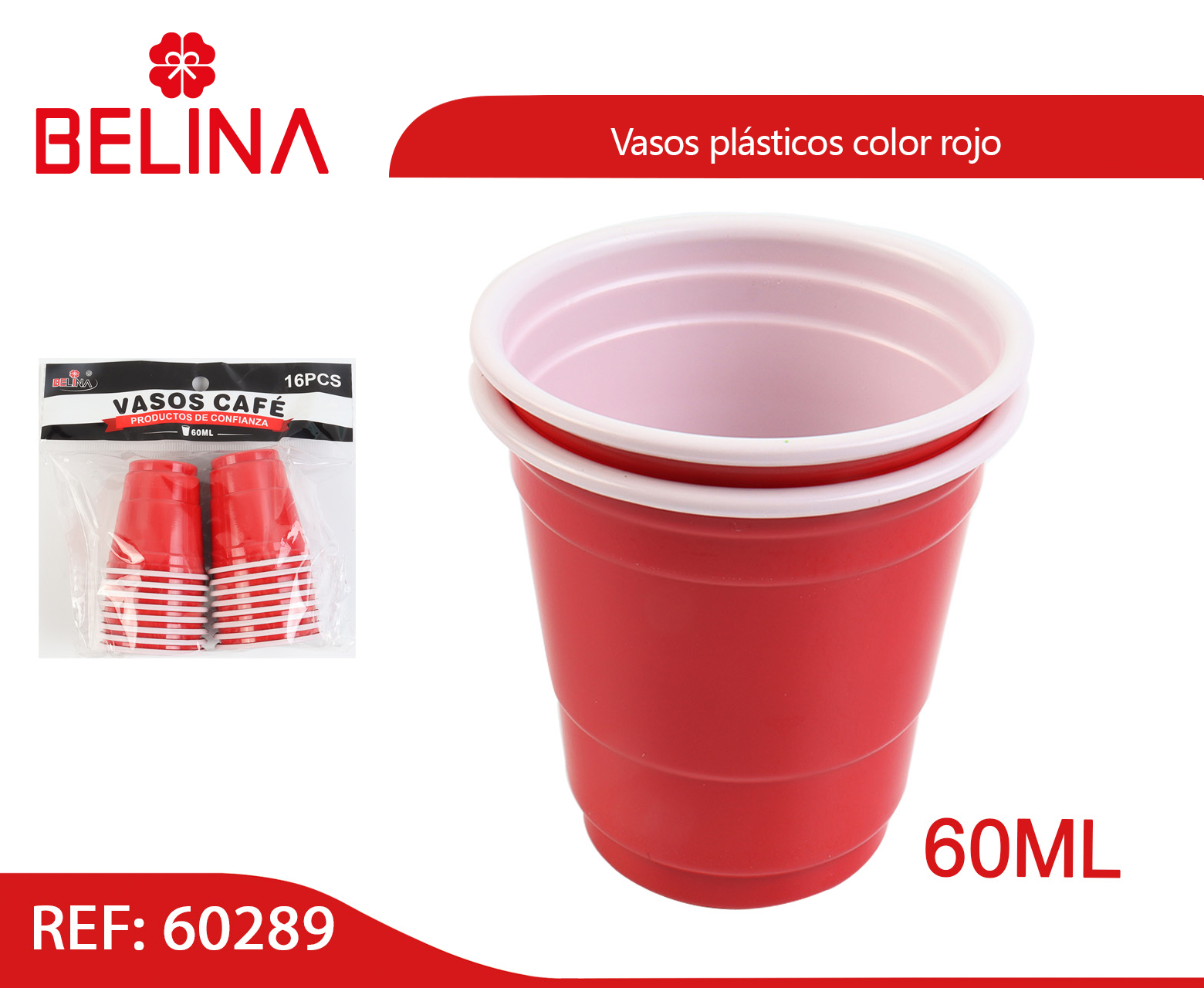 Vasos plásticos 60ml rojo - Belina Cotillón