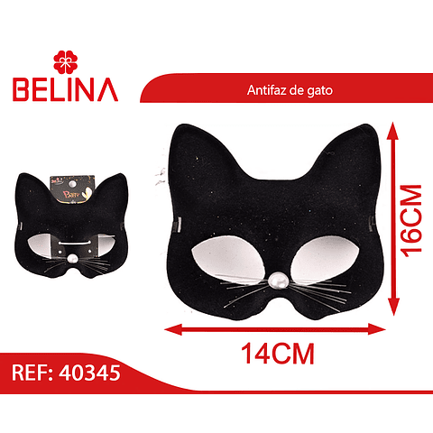 Antifaz de gato color negro 14x16cm