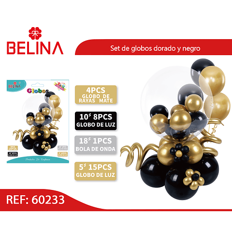 Set de globos dorado y negro 28pcs