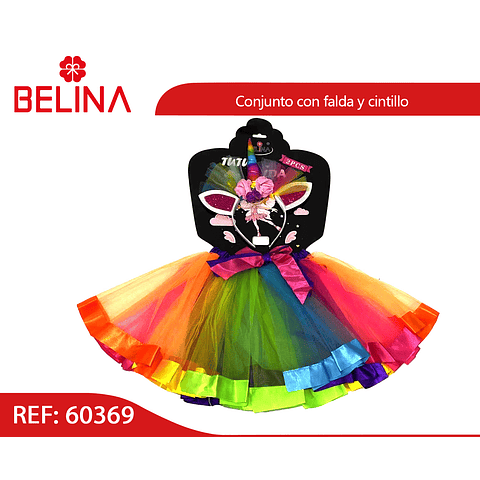 Conjunto de falda y cintillo unicornio multicolor