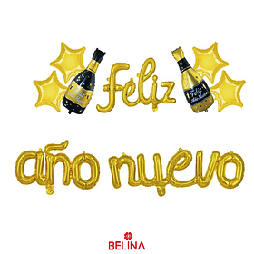 Set de globos metálicos feliz año nuevo dorado 9pcs