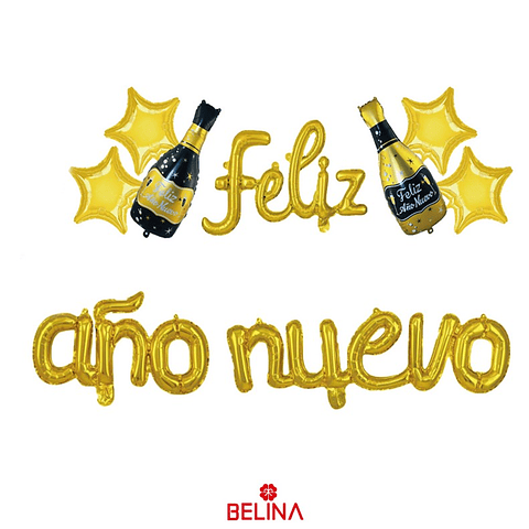 Set de globos metálicos feliz año nuevo dorado 9pcs