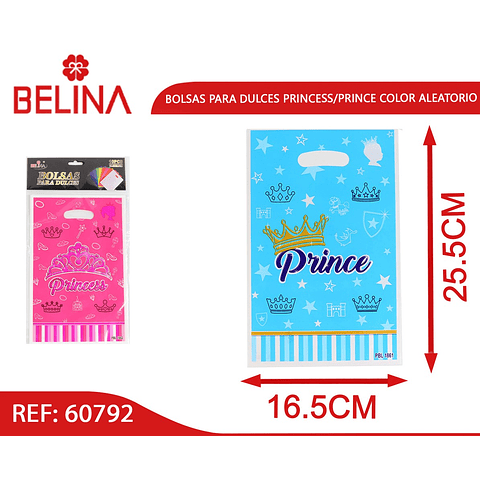 Bolsas para dulces Prince/Princess 10pcs color aleatorio 16x25cms