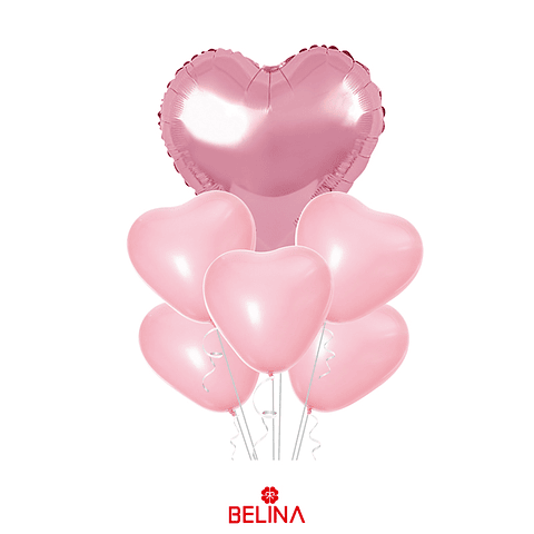 Set de globos corazón rosa 6pcs 23cm