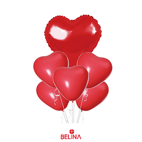 Set de globos de látex corazón rojo 6pcs 23cm